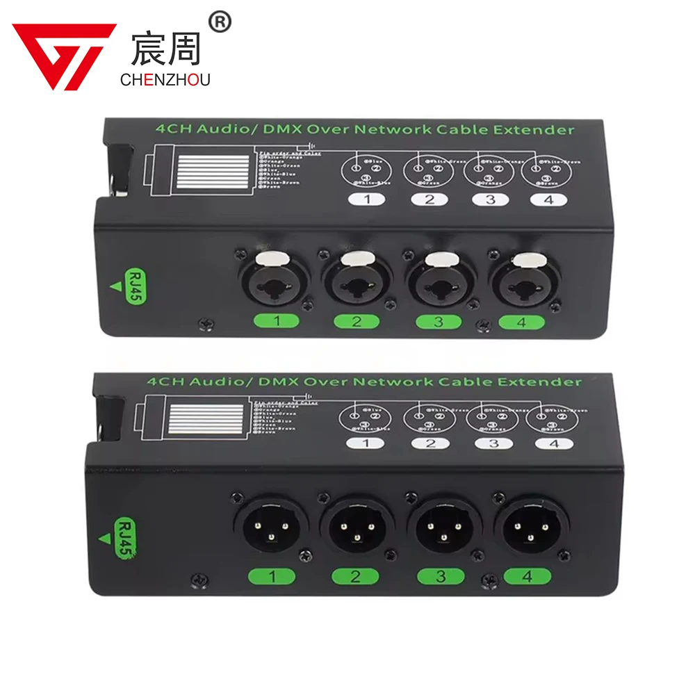 1Pair 4-Channel 6.5 + 3-Pin XLR Audio/DMX Over Network Cable Extender DMX512 Network Signal Extender 1 Male+1 Female