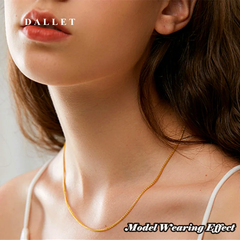 DALLET Real Gold Necklace 18k Gold Women's Collarbone Chain 18 Inch Fashion Christmas Gift Super Strong Shiny Necklace Au750