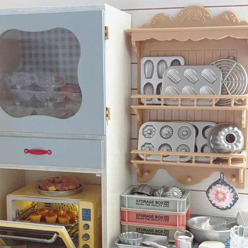 Miniature Doll Furniture: 1/6 Scale Hanging Cabinet & Dish Rack Toy for Dollhouse