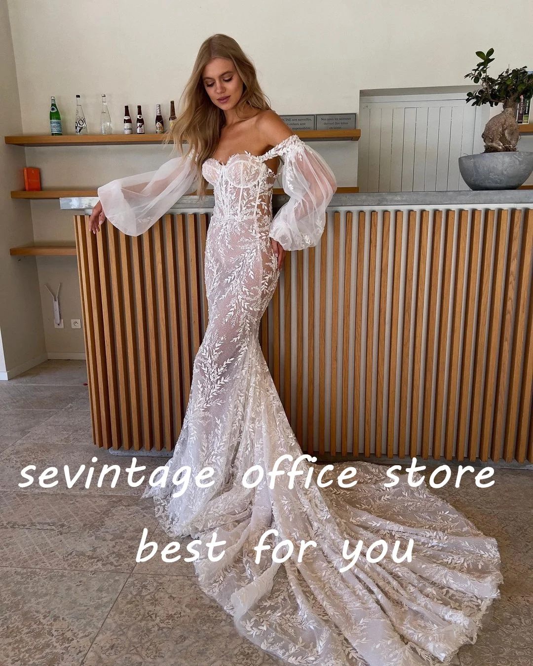 Sevrotheart-Boho Vestidos De Noiva Sereia, Lace Appliques, Querida Puff Mangas, Vestido De Noiva, Bohemia Vestido De Noiva, Flores 3D, 2023