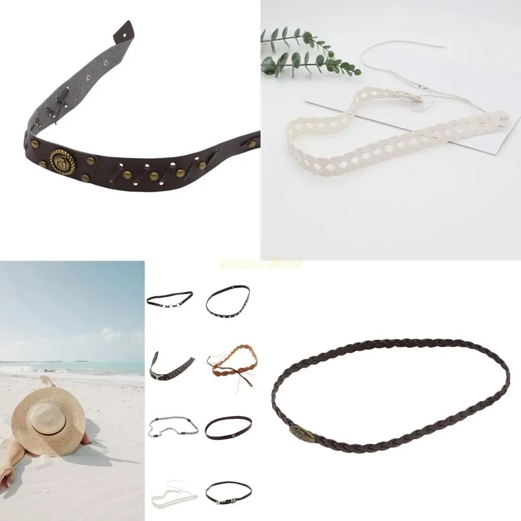 

31BF Hat Belts For Fedora Hat Cowboy Hat Bands Leather Hat Bands Straw Hat Bands