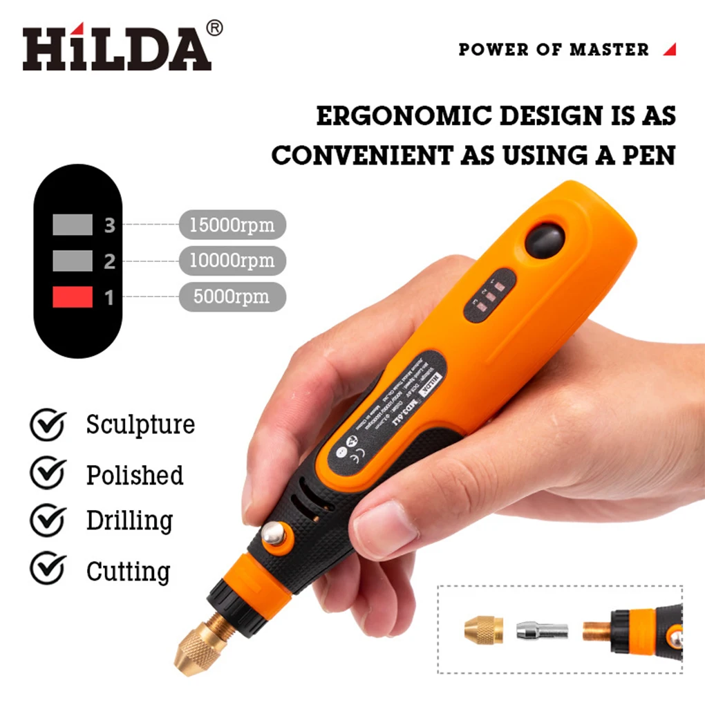 HILDA-Mini-furadeira de velocidade variável sem fio, gravador, furadeira elétrica, gravação Dremel, máquina ferramenta rotativa com eixo flexível, novo