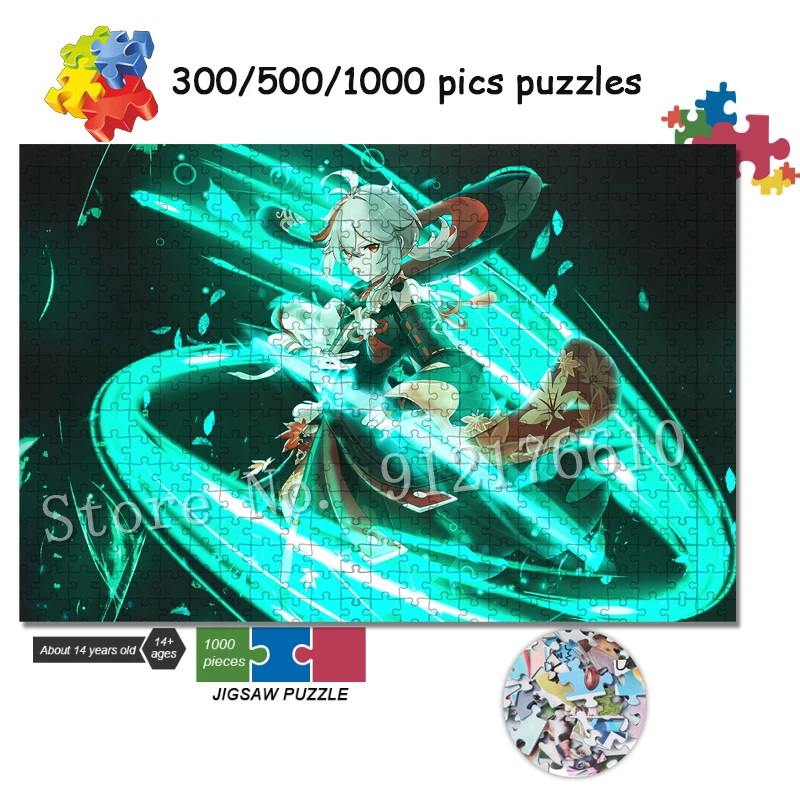 Genshin Impact Anime Boys 300/500/1000 Pieces Jigsaw Puzzles for Kids Cartoon Decompressed Games Toys Puzzles Educational Gifts