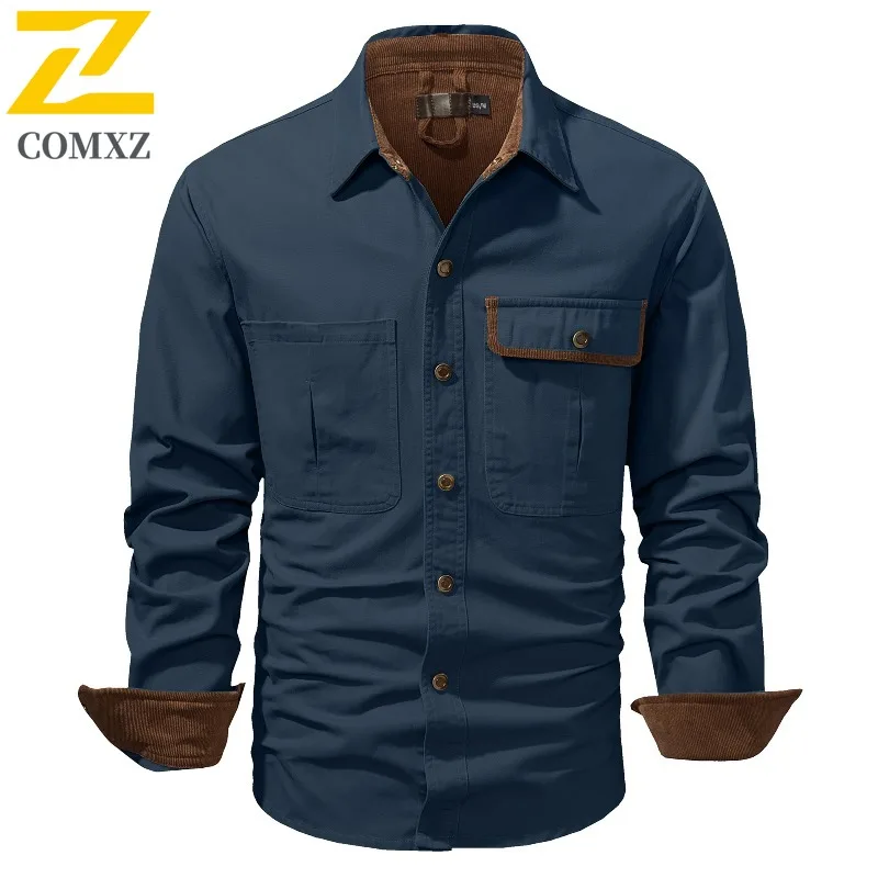 

COMXZ 2025 Мужская стеганая куртка на флисовой подкладке, толстое пальто, приталенная куртка-рубашка для пожилых людей среднего возраста, экспорт на европейском рынке