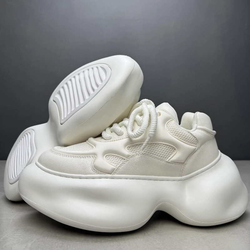 Original Wide Design White Daddy Shoes for Men's Thick Soled Height-increasing Shoes Comfortable Breathable Casual Sports Shoes