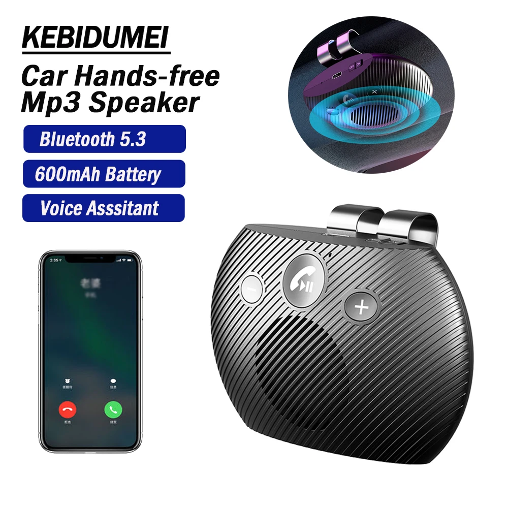 Stereo Car Sun Visor Bluetooth 5.3 Speaker, Wireless Mp3 Player Handsfree Car Kit, HD Loudspeaker Support Two Mobile Phones