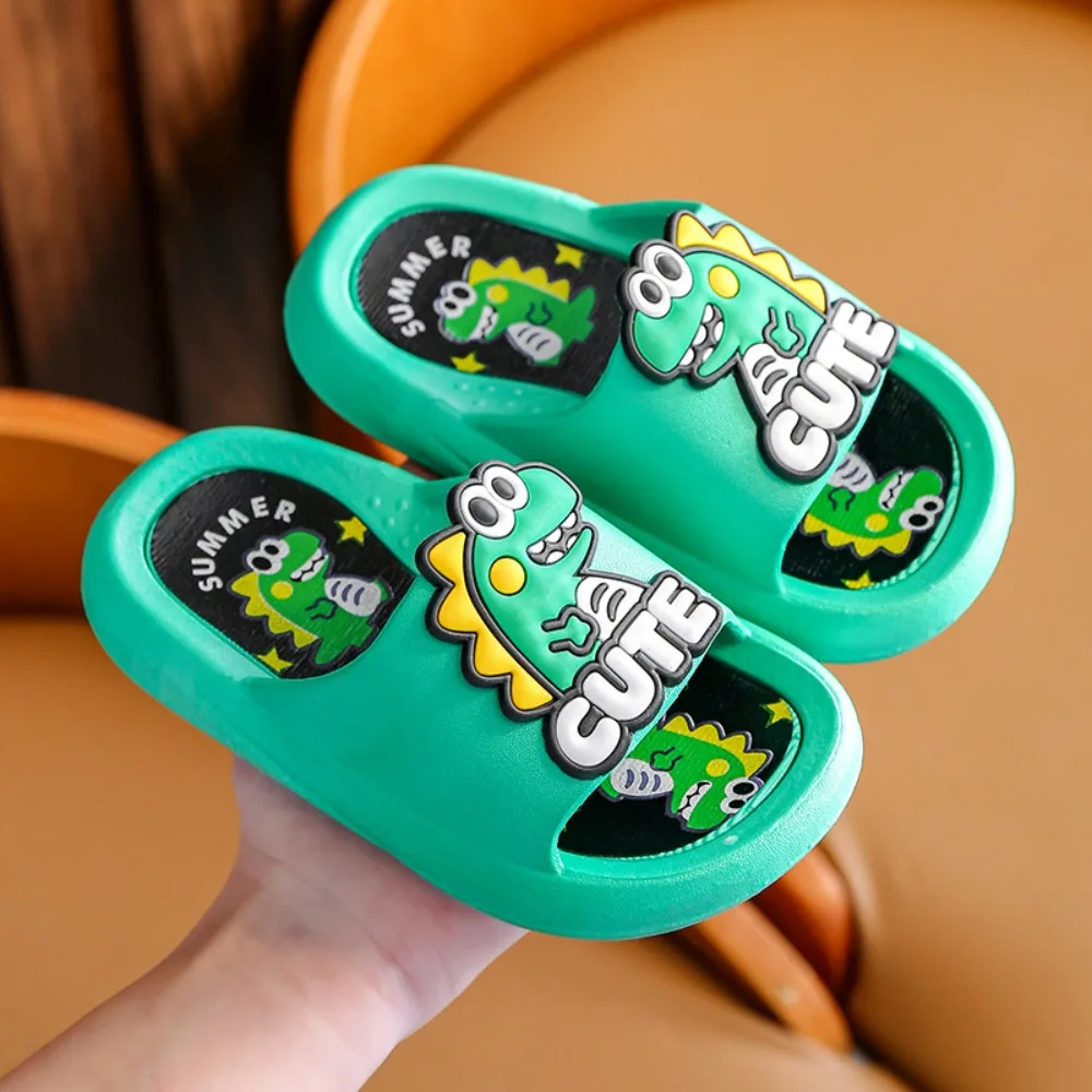 

Cartoon Cute Dinosaur Slippers Anti Slip PVC Cartoon Animal Slippers Solid Color Platform Children's Bathroom Sandals Summer