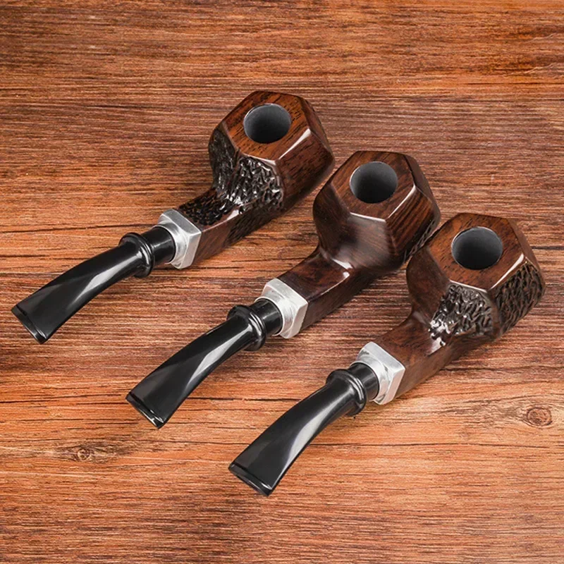 Ebony Hand Carved Tobacco Pipe Carving Activated Carbon Filter Wood Smoking Pipes Cigar Grinder Smoke Cigarette Holder