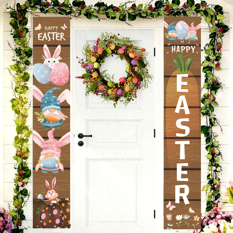 Easter-ポーチ用の装飾バニーバナー,家庭用の吊り下げ装飾,屋外および屋内,パーティー用品