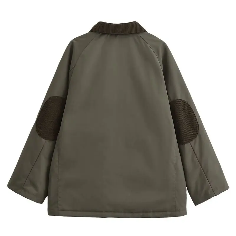 

Winter 2024 Women's Loose Fit Cotton Jaet Zipper Collar Splice Workwear Sle Long Sve Commute Friendly Outerwear