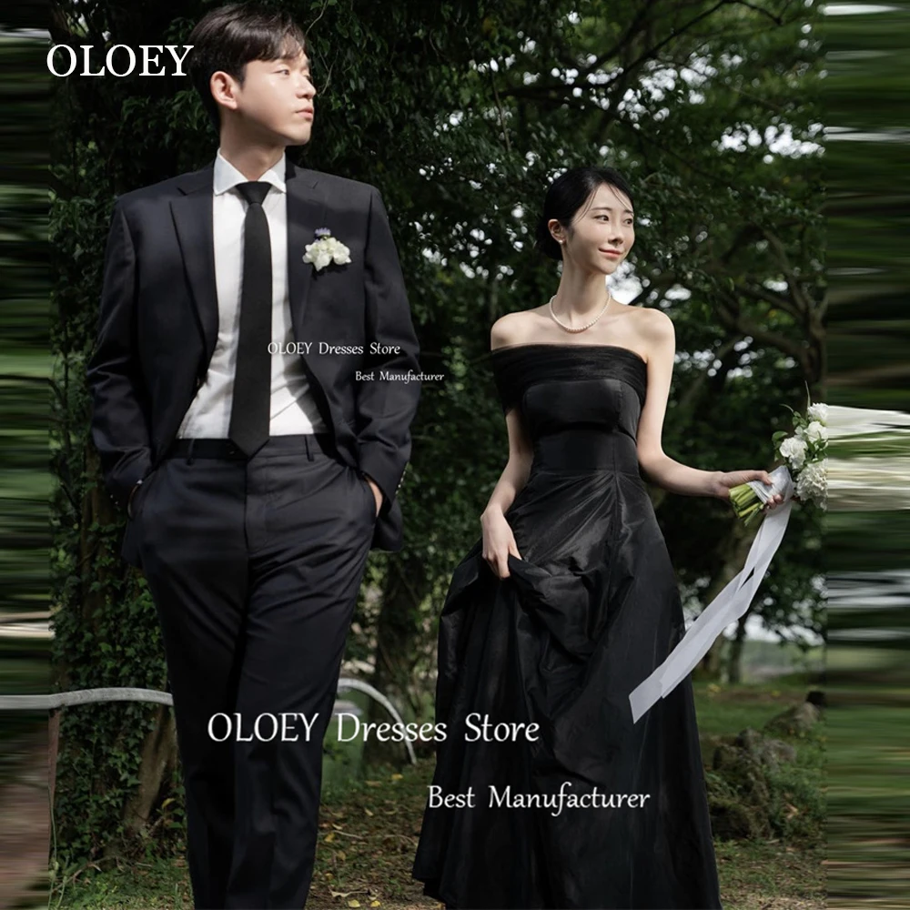 OLOEY-vestidos pretos simples do tafetá à noite para mulheres, uma linha, vestidos do partido do casamento, photoshoot, baile, praia, Coreia, 2023