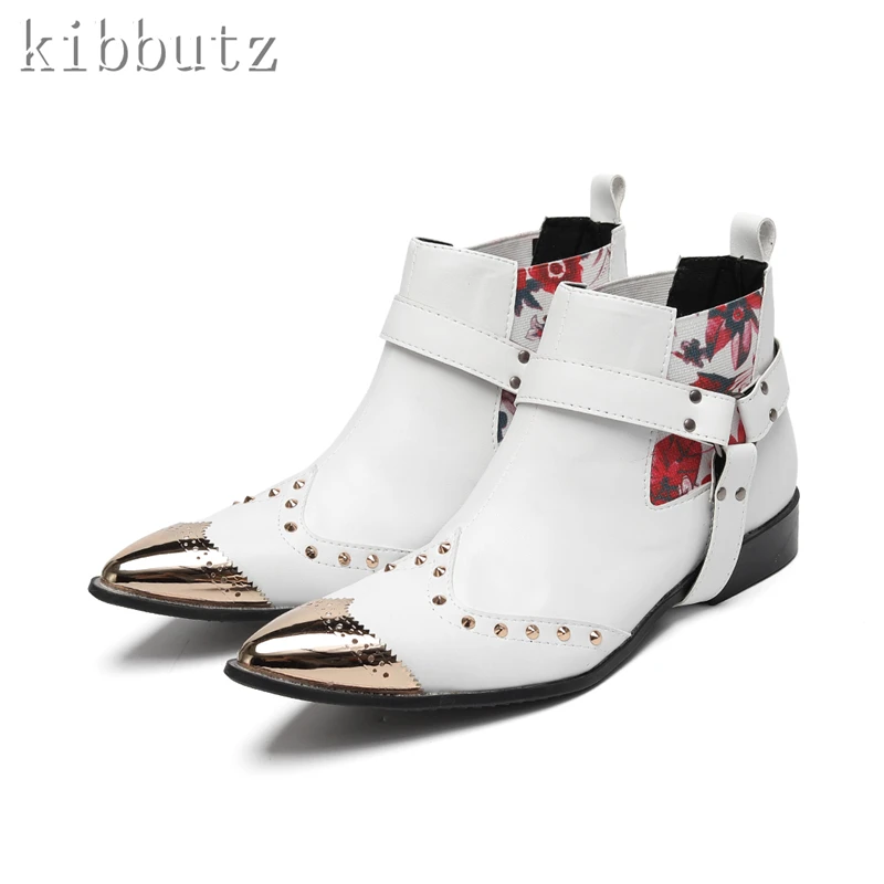 جديد أزياء الرجال تشيلسي الأحذية المعدنية أشار تو المسامير جلد طبيعي حذاء من الجلد النمط البريطاني أحذية الحفلات غير رسمية