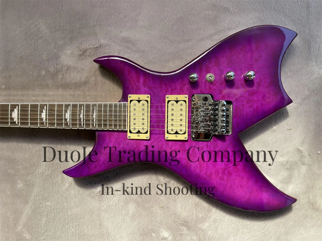 Purple electric guitar tremolo Bridge Maple neck through basswood body Squilted Maple top HH pickup gold tuner