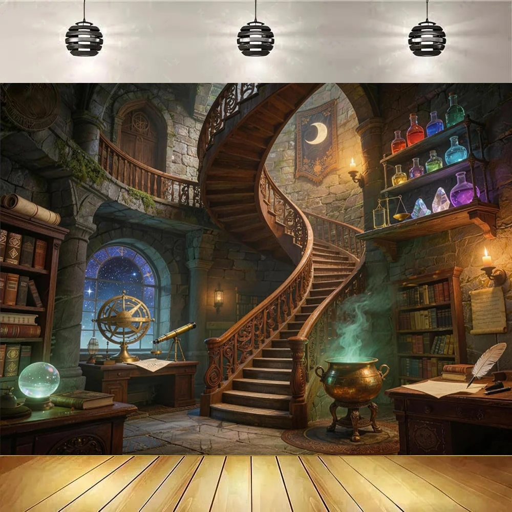 Potions Classroom Backdrop Chemistry Laboratory Spooky  Room Glass Bottles Black Magic Lab Background Halloween Party Decor