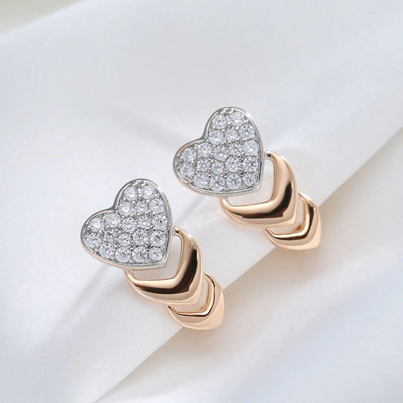 Kinel Mới Đến Micro-Sáp Ốp Hoa Tự Nhiên Zircon Thả Bông Tai 585 Hoa Hồng Vàng Màu Sắc Thời Trang Nữ Cưới Trang Sức Trái Tim bông Tai