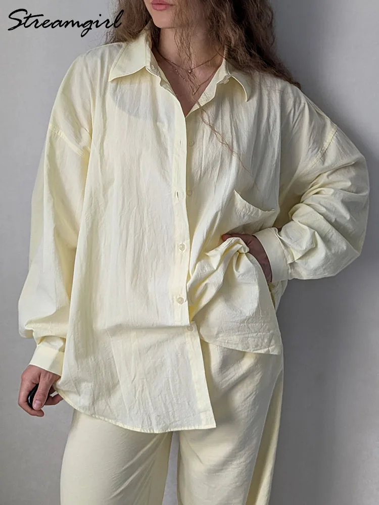 

Pink Oversized Cotton Shirts Women Long Sleeves Blue Blouses Summer Autumn Women's Basic Loose Shirts Yellow Green Tops Lady