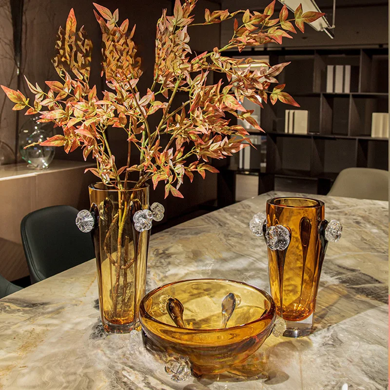 Light luxury high-grade glazed green carved art glass bottle crystal European lobby hotel villa