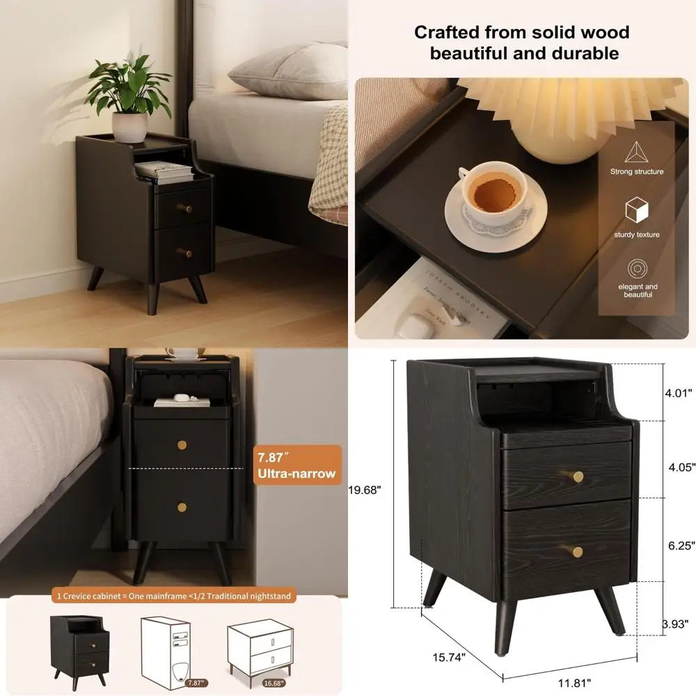 منضدة خشب الجوز المدمجة مع أدراج، طاولة جانبية رفيعة من الخشب الصلب لغرف النوم