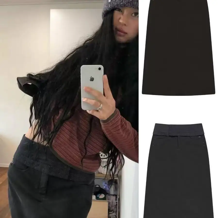 

Coyseio Vintage Color Blo Long Slim Fit f Skirt with Waist Seal And Split High Waist Casual Sle for Ladies