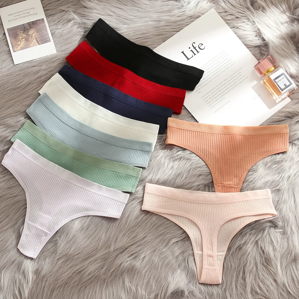 4-teiliges Damen-Unterwäsche-Set: Modische Gestreifte Tangas aus Weicher Baumwolle, Sexy Lingerie, Atmungsaktive G-Strings, Bequeme T-Backs – Detail 11