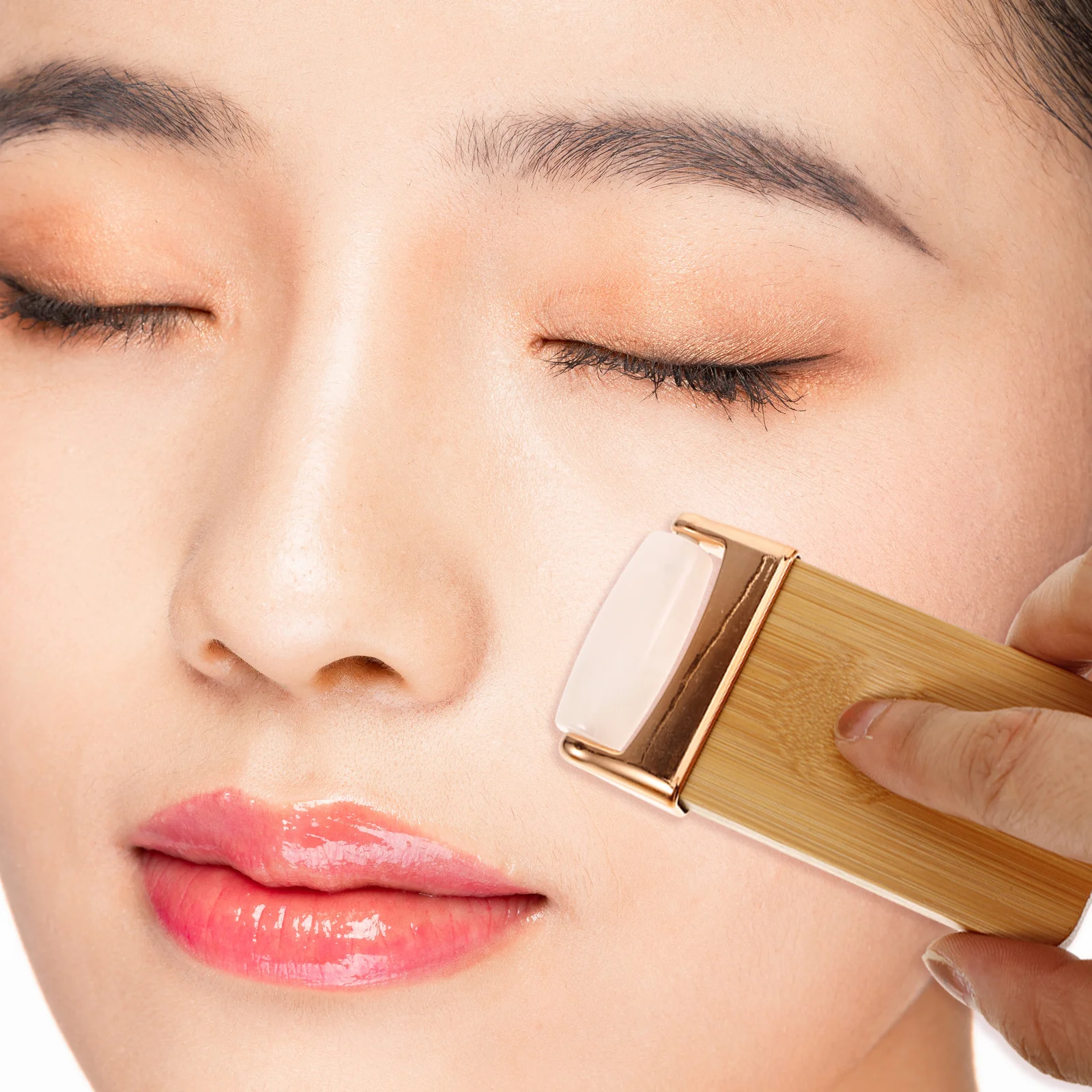 Rolo de pedra de jade de madeira massageador portátil ferramenta de massagem facial cuidados com a pele relaxamento rolo facial ferramentas de massagem rejuvenescedor