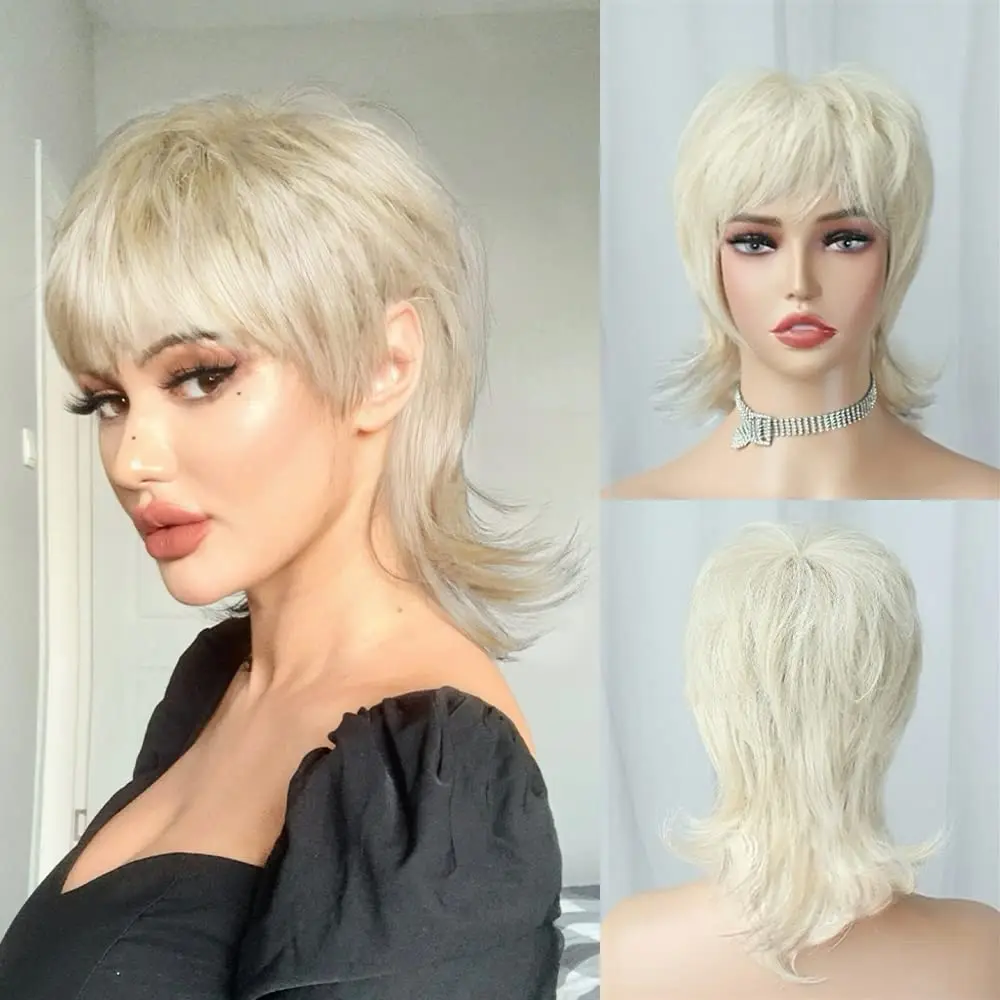 12 inch Synthetic Pixie Cut Wig With Bangs Curly Black Blonde  Natural Fake Hair  Wigs For Women Daily Party Cosplay Costume Use