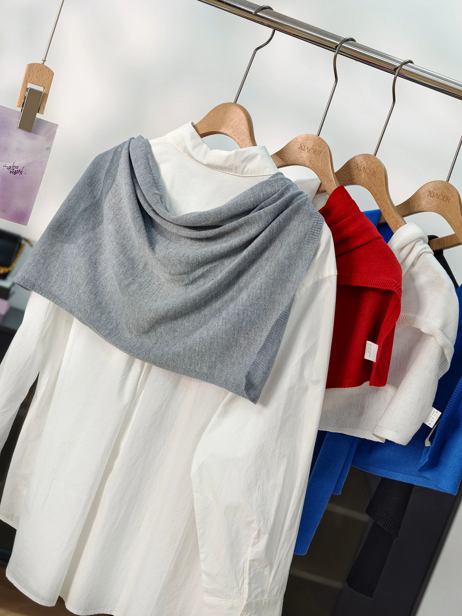 Slimming Knitted Shawl Lightweight Pure Color Outerwear for Women Casual Spring Autumn Shoulder Pad Air Conditioning Shirt