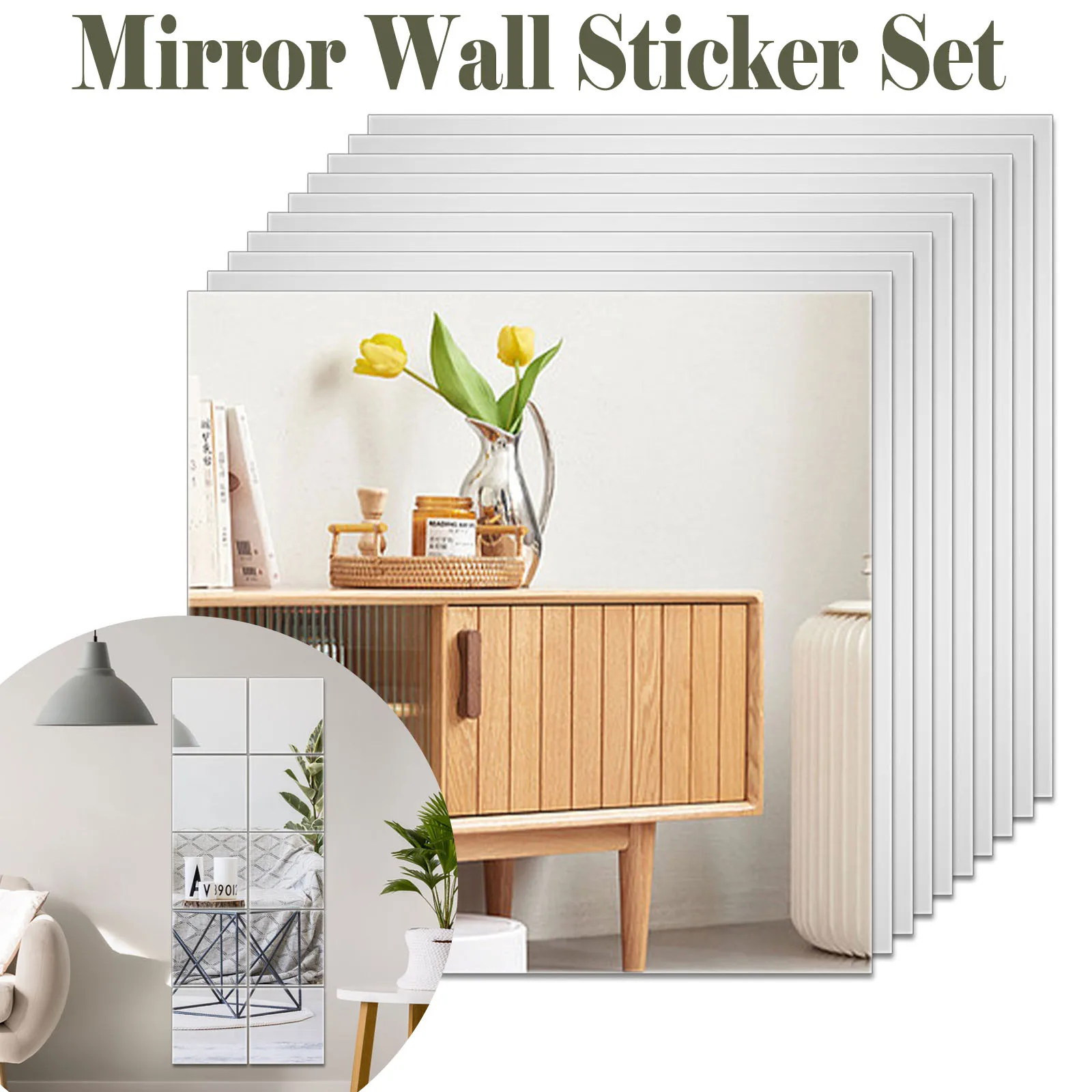 Self Adhesive Mirror Sheets Flexible Non Glass Mirrors Removable Mirror Wall Stickers Home Room Bedroom 3D Wall Decor 30x30cm