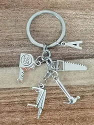 A-Z Alphabet Keychain Hammer Electric Circular Saw Keyring Dad Jewelry Gift Repairman Gift Diy Handmade Father'S Day Gift
