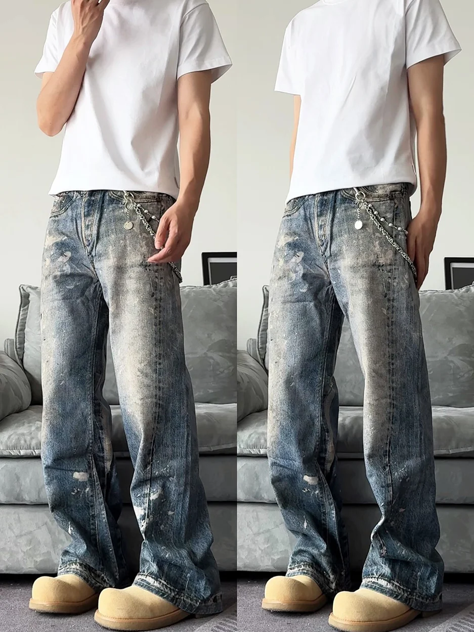 

3D Digital Print High Waist Straight Leg Jeans Dyeing Technique Visual Lengthening Effect Casual Youth Fashion Long Pants