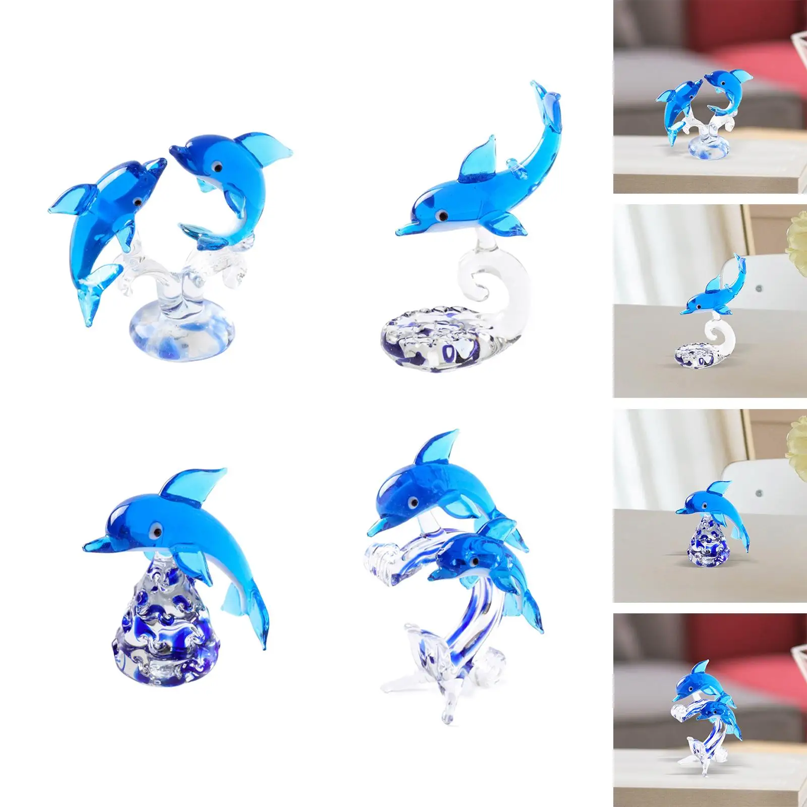 Dolphins Statue Sculpture Bedroom Glass Collectible Special Design Cabinet