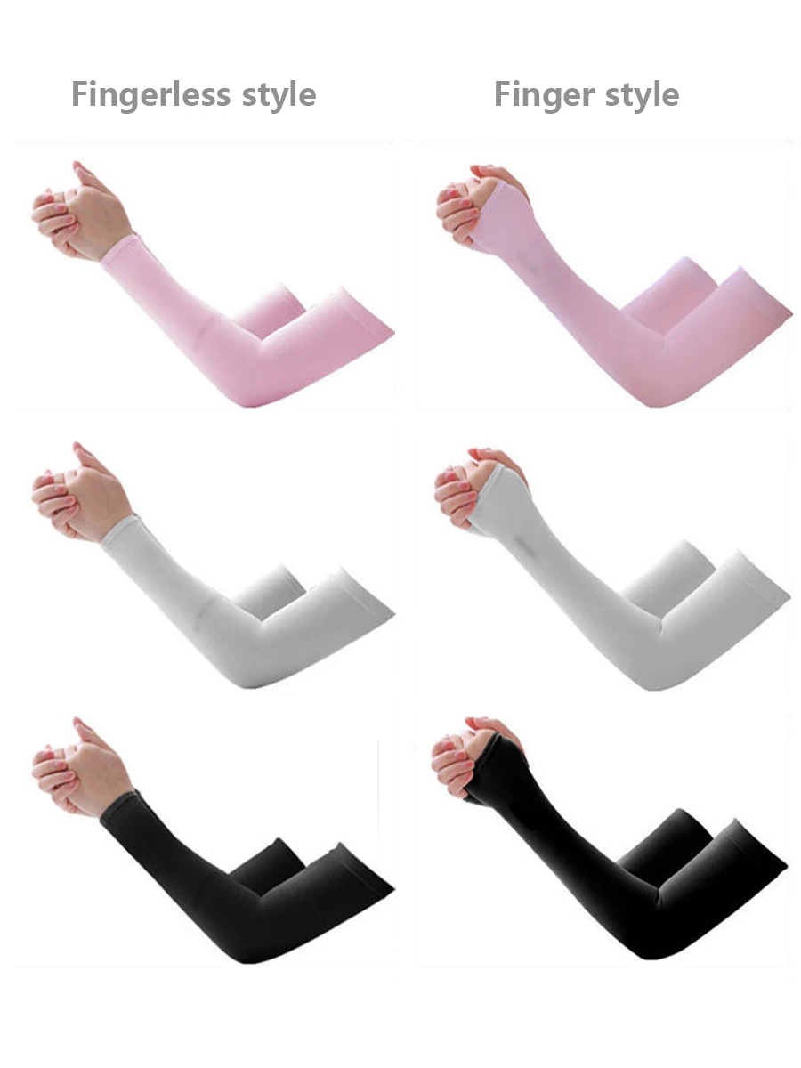 Unisex Compression Cooling UV Protection Sun Sleeves Long Arm Cover Silk Anti-Slip Sun Mitts,Outdoor Riding, Summer