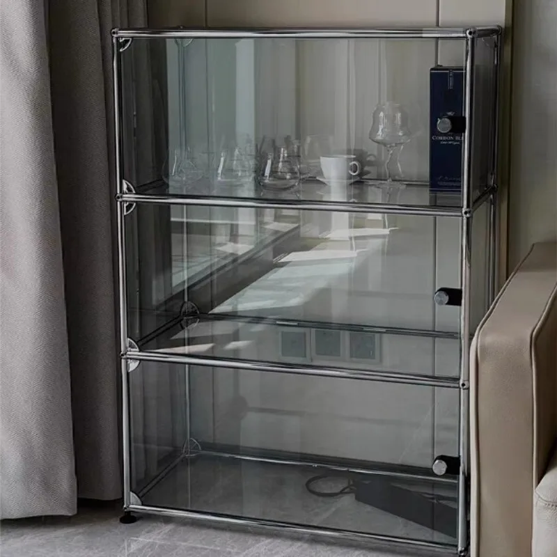 Stainless steel glass furniture Internet celebrities ins minimalist wind cabinet Living room medieval shoes TV cabinet