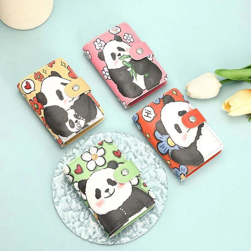 Card Cover Case Cartoon Panda Card Bag Short Fold Wallet Cash Clip Panda Wallet PU Leather Business Card Holder Panda Money Bag