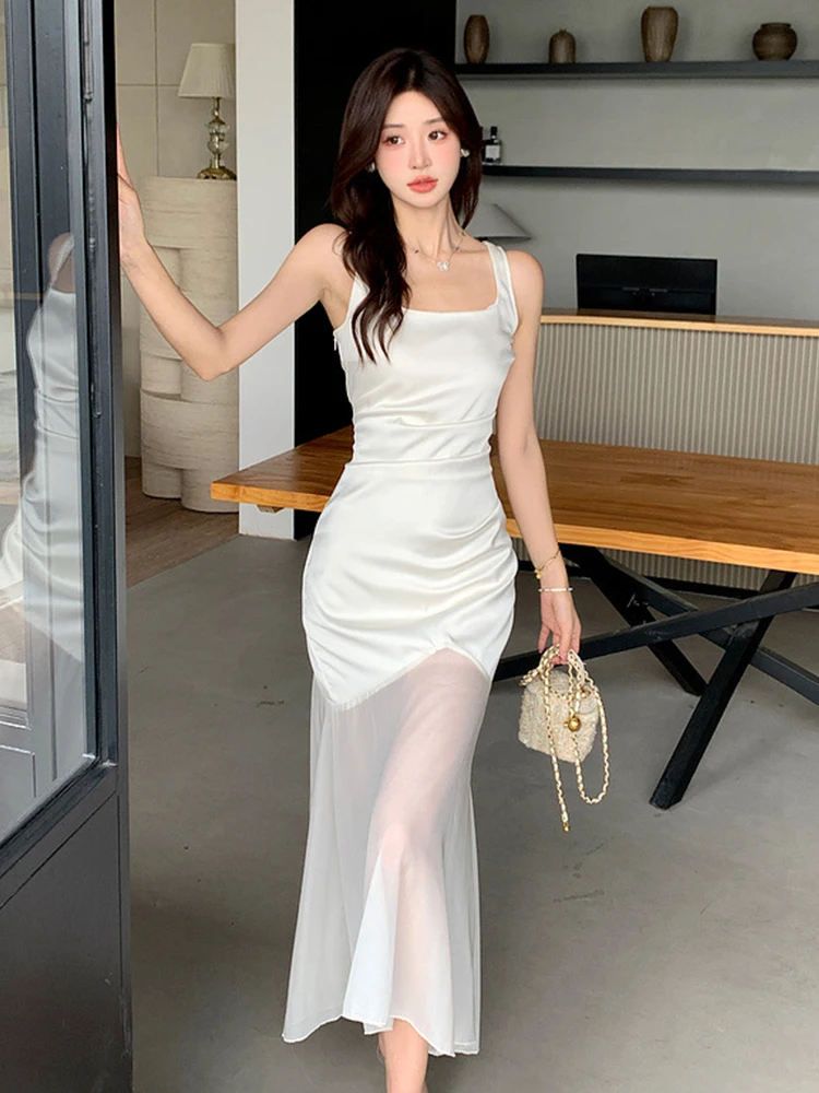 Abiti da donna Dolce vacanza Abito lungo Donna Elegante Canotta casual Backless Sheer Fishtail Robe Festa femminile Beach Boho Abiti