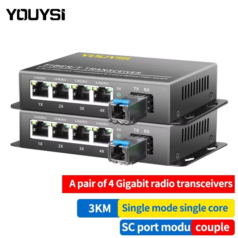 

YOUYSI Gigabit 1 Optical 4 Electric Single-Fiber LC Port Dual Fiber Transceiver SFP Fiber Optic Transceiver