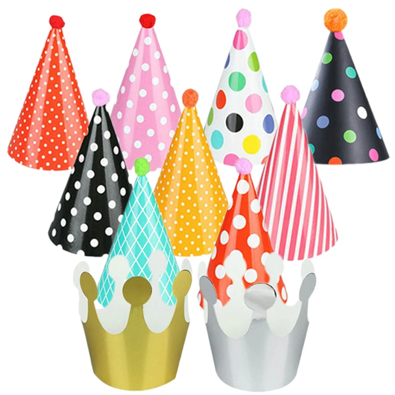 11Pcs Dot Party Hat DIY Handmade Cap Baby Boys Girls Crown Hats Baby Shower Decoration Caps Happy Birthday Party Photo Props