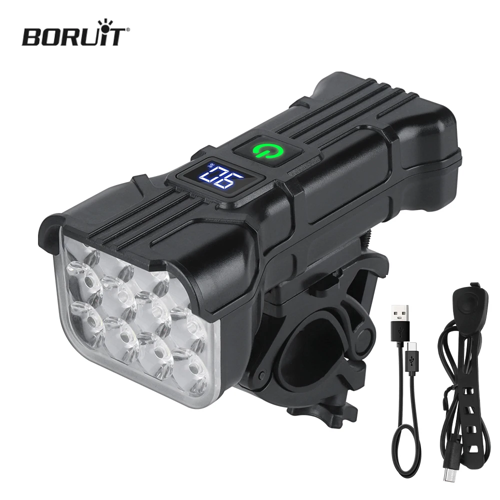 BORUiT Super Bright Bicycle Headlight USB-C Rechargeable Bike Front Light With Horn Bike Accessories Waterproof GearLight MTB