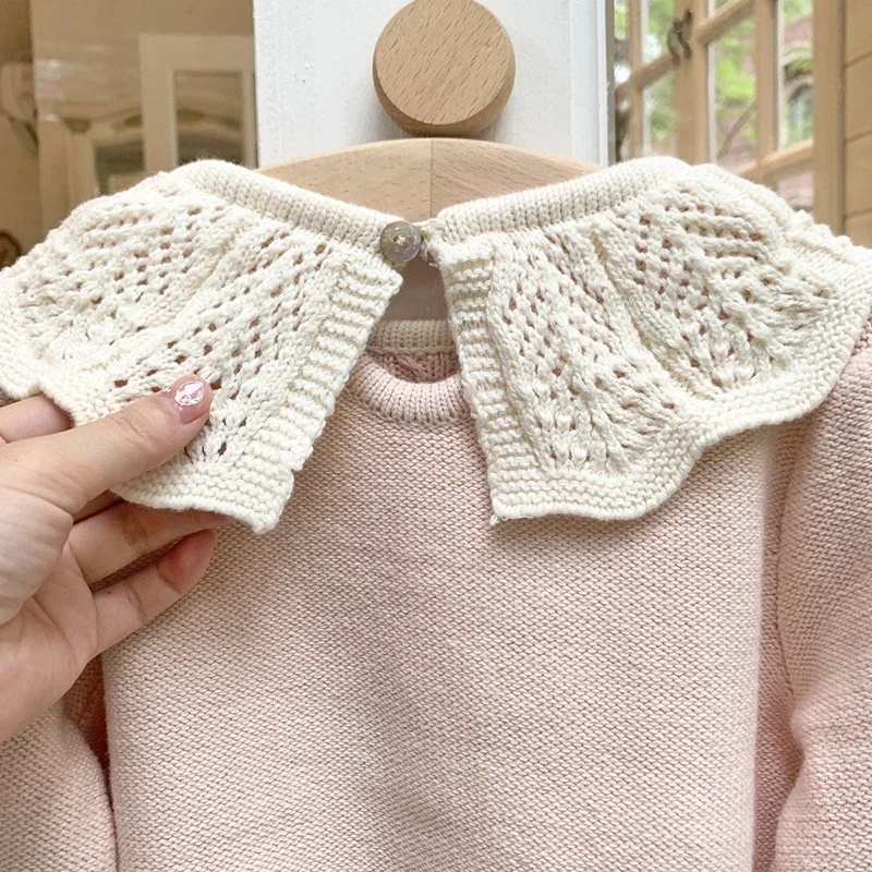 Girls Pink Sweater Baby Girls Winter Sweater Clothes Lotus Collar Autumn 1-7Yrs Infant Clothing Pullover Knitted Kids Sweaters