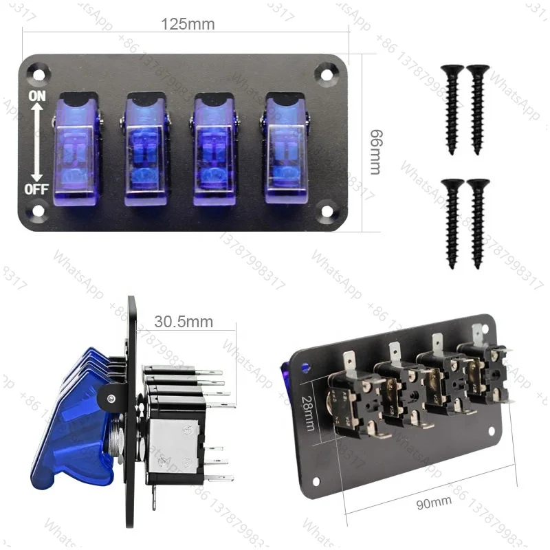 4gang blue LED Black Panel belt line yacht racing car refitted 12v 20a Combination Toggle Switch