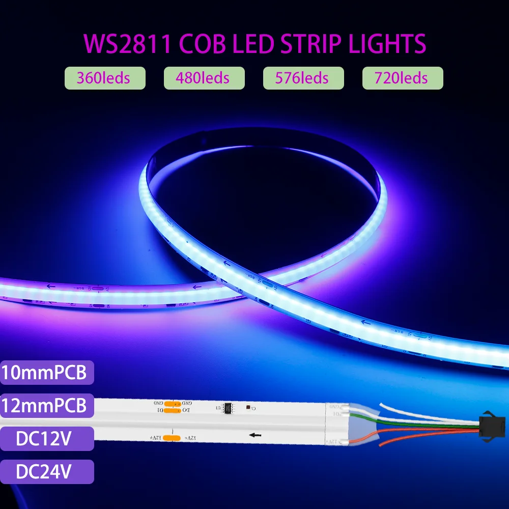 WS2811 Smart RGBIC COB LED Strip Full Color Flexible led lighting Lamp 360/576/720leds/m lights For home decoration DC12V/24V