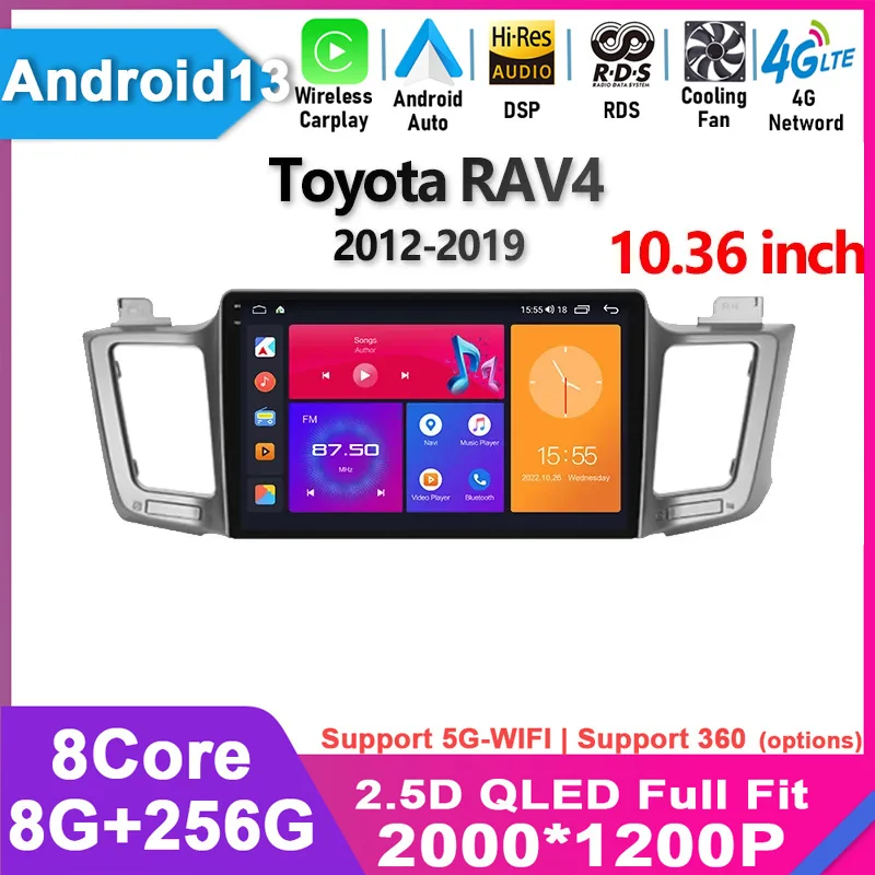 

2K для Toyota RAV4 RAV 4 xa40 2012-2019 Carplay Автомагнитола мультимедийный видеоплеер DSP 48EQ Android 12 4G LTE 2 din