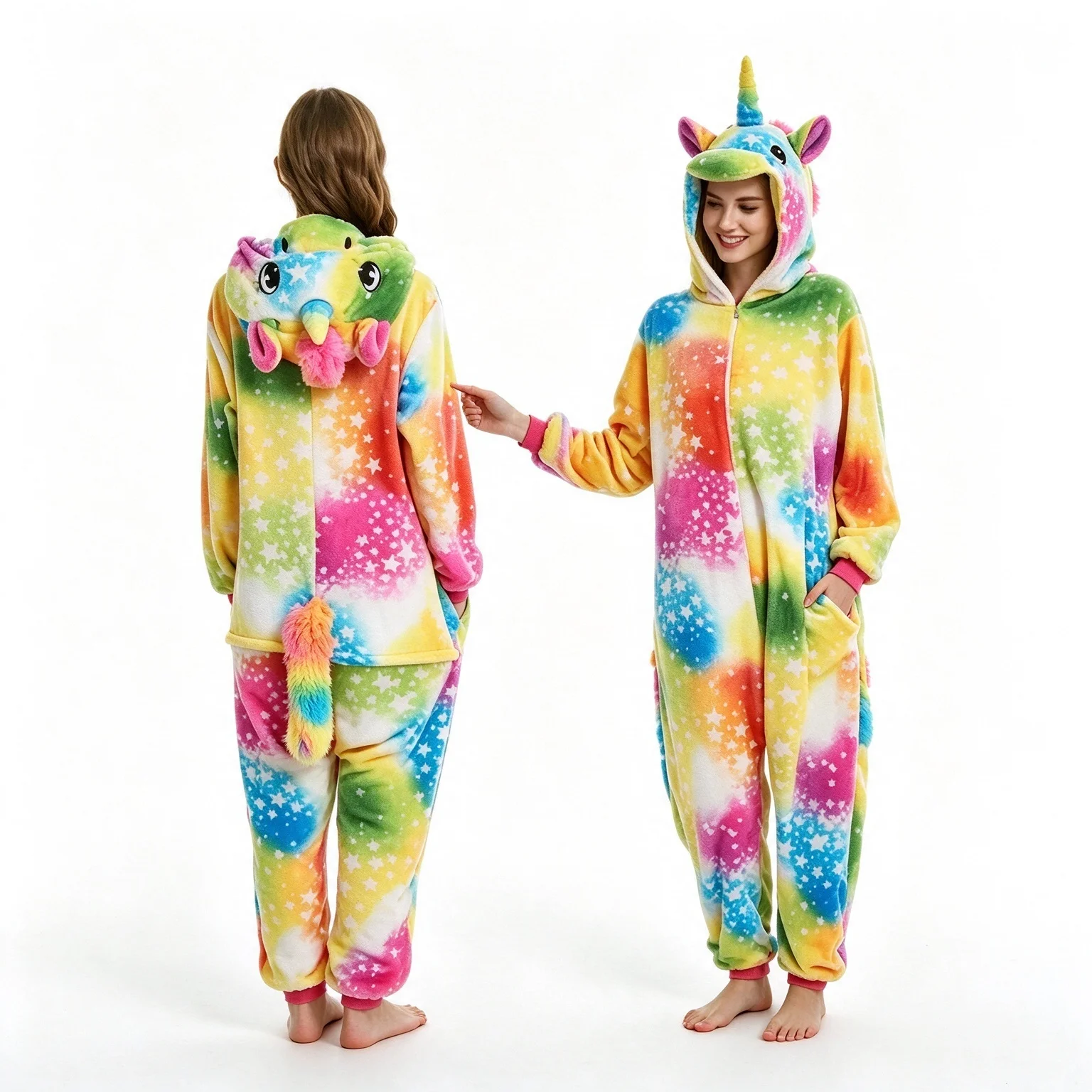 Onesie Unicorn Rainbow Star Cartoon jumpsuit pajamas flannel cartoon shaped home wear party cosplay role-playing costume unicorn