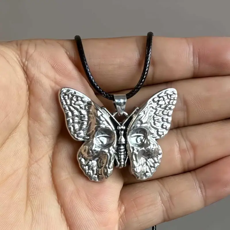 فراشة الجمجمة نمط قلادة حديدية قلادة للرجال Harajuku خمر الشرير الحيوان القوطية قلادة مجوهرات #4