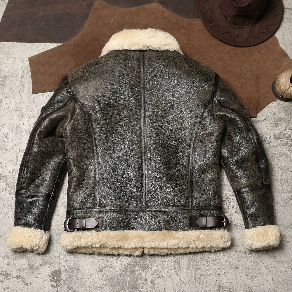 Casaco de lã quente Merino Fur Genuine Sheep Shearling Jacket, DSF1251, tamanho asiático, Air Force Pilot Skin Coat, alta qualidade