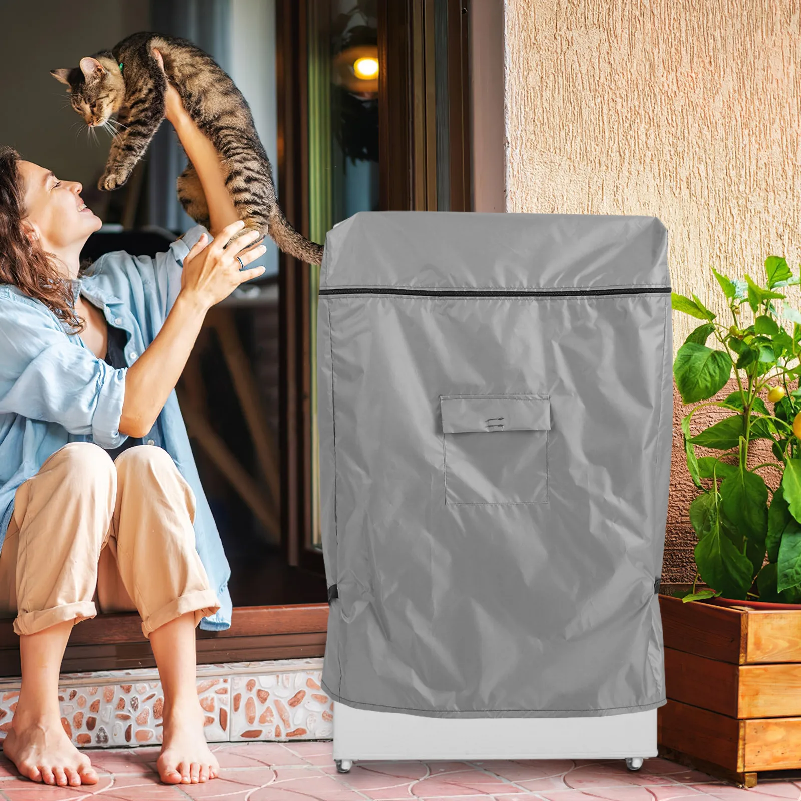 غطاء ثلاجة مقاوم للماء عالي التحمل للاستخدام في الهواء الطلق بسعة كبيرة من القماش المتين وسحاب تصميم واقي للفريزر والتخييم في الفناء #3