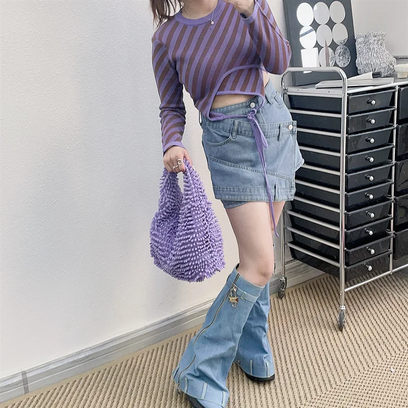 Candy Color Women\'s Faux Fur Purse Handbags Vintage Furry Ladies Shoulder Bags Fashion Hot Girls Y2k Underarm Bag Casual Tote