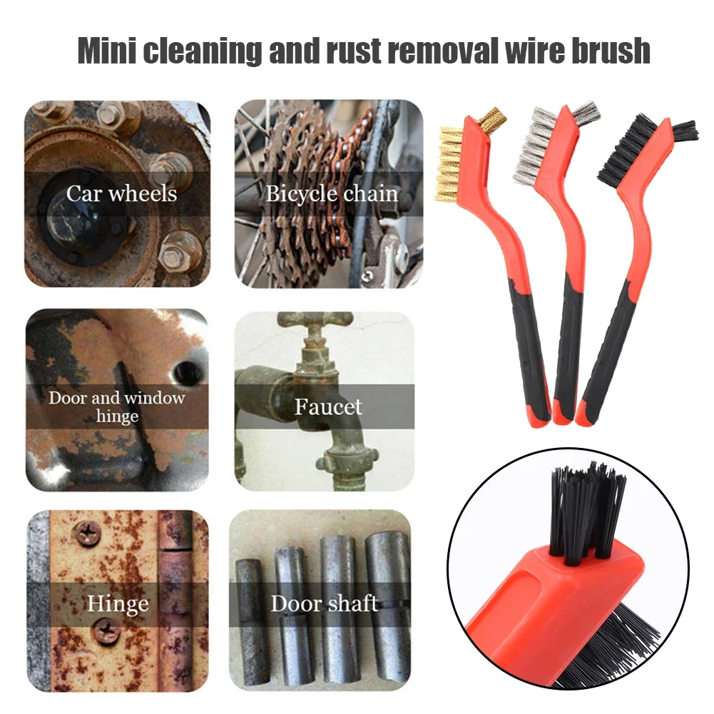 10-3pcs Wire Brush Set Steel Metal Brass Nylon Cleaning Polishing Rust Brush Metal Cleaning Grinder Fitter Machine Cleaner Tools