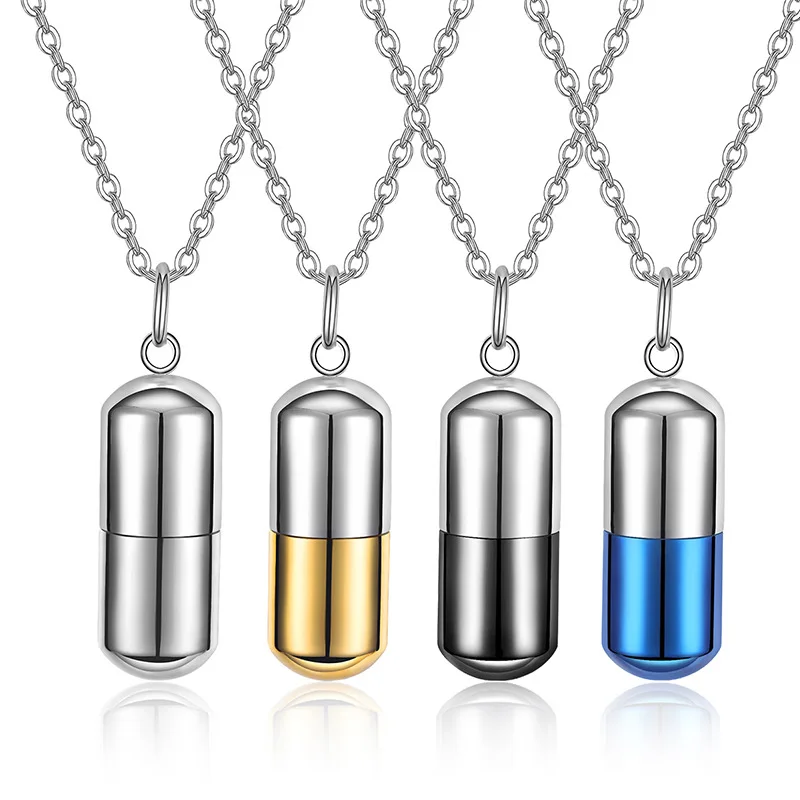 

316L Stainless Steel Capsule Pendant Necklace Pill Holder Container Mini Bottle with Chain Outdoor EDC Survival Storage Tool