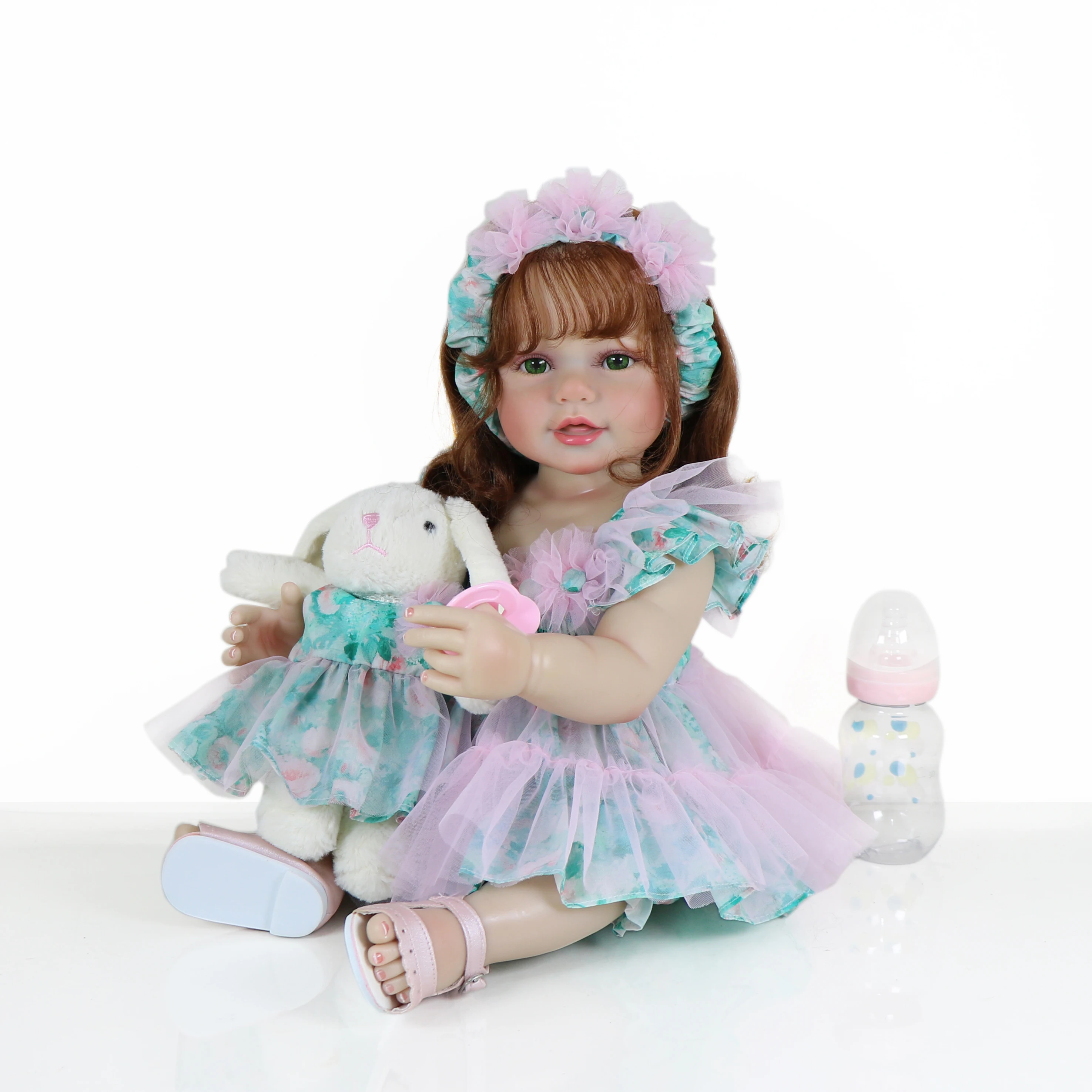 Reborn Toddler Girl Doll -22 inch Garden Play Baby with 3D Painted Skin on full vinyl with Rooted hair Christmas Gift